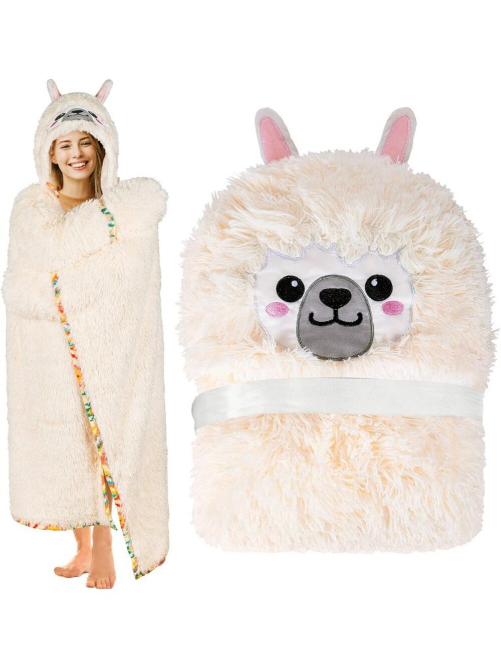 Cozy Llama Hooded Blanket - Super Soft Fuzzy Faux Fur Throw for Adults & Kids